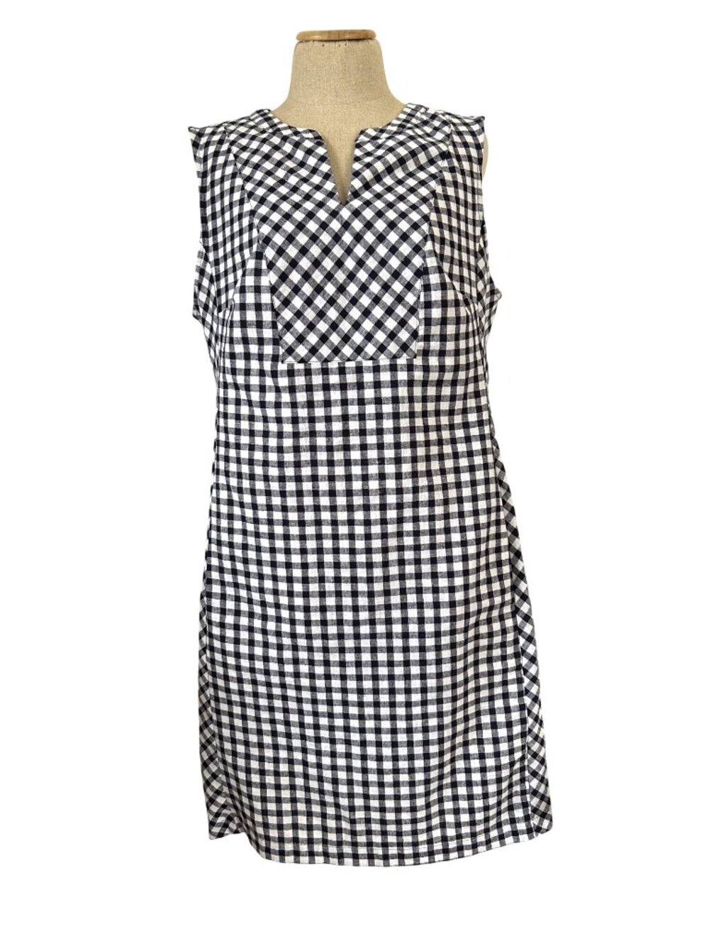 Talbots Women's Sz 16 Black & White Gingham Sleeveless A-Line Dress